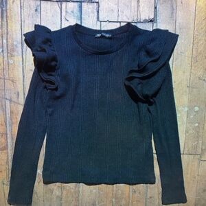 Chic Black Ruffle Sleeve Kids Top